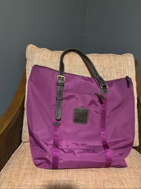 BRIC’S Purple Folding Tote Bag with Leather Brown Trim